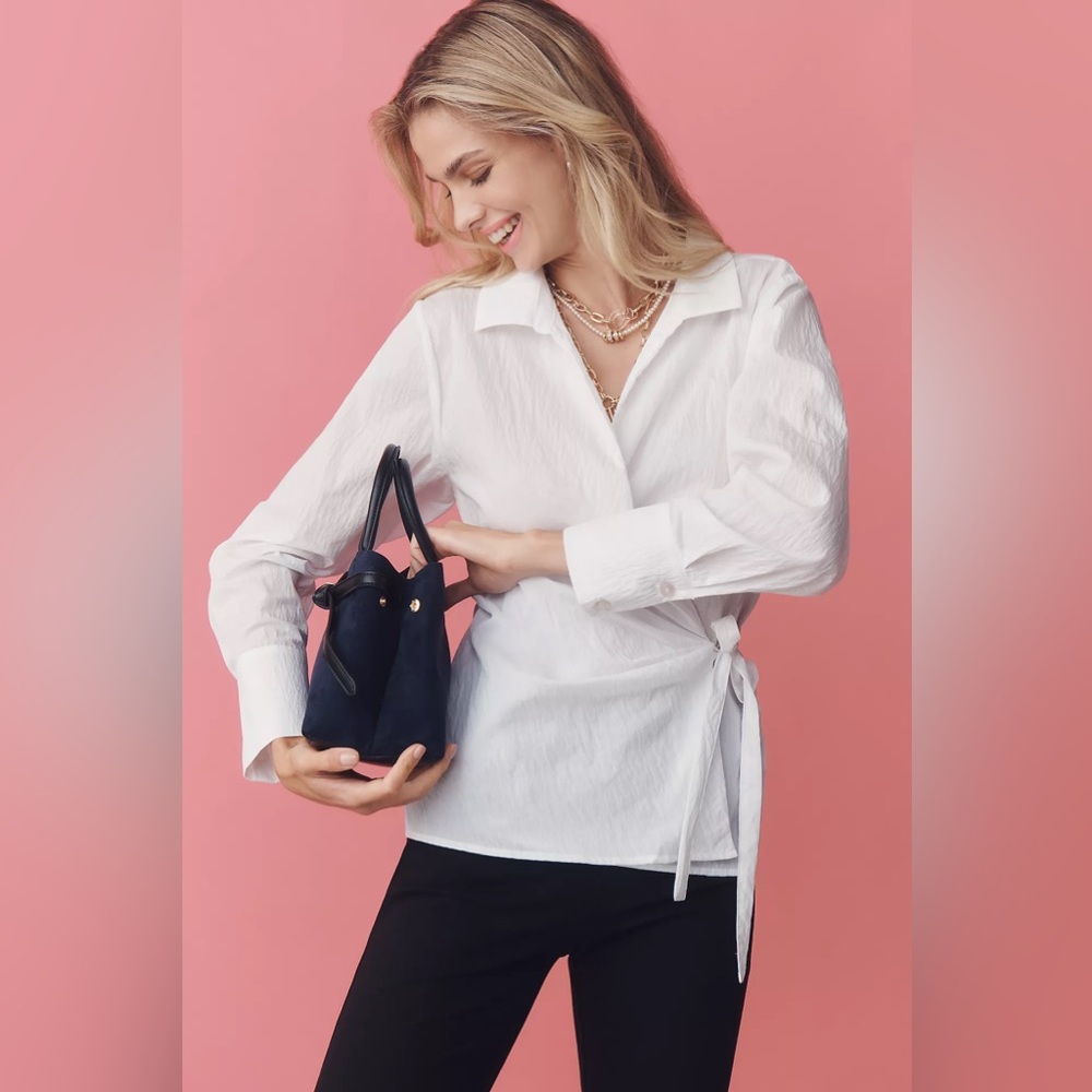 Anthropologie Maeve White Wrap-Tie Button Down Shirt